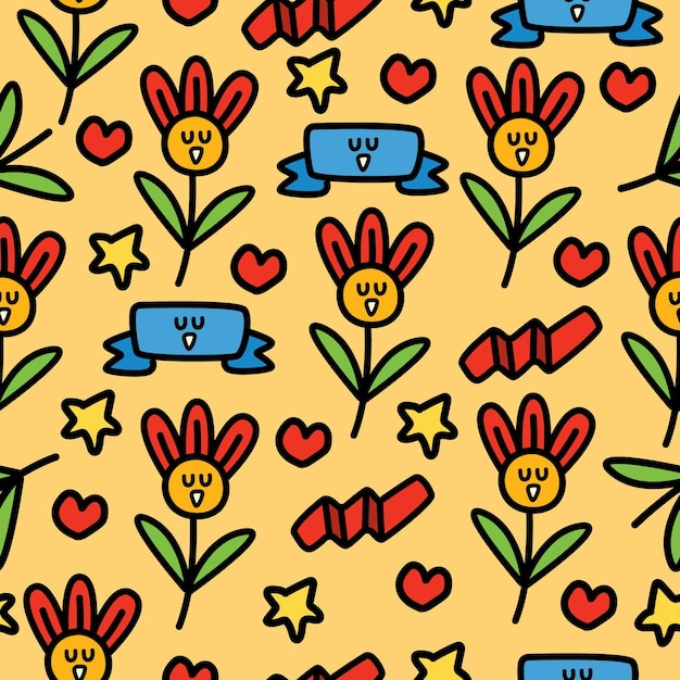 seamless pattern design of doodle cartoon flower