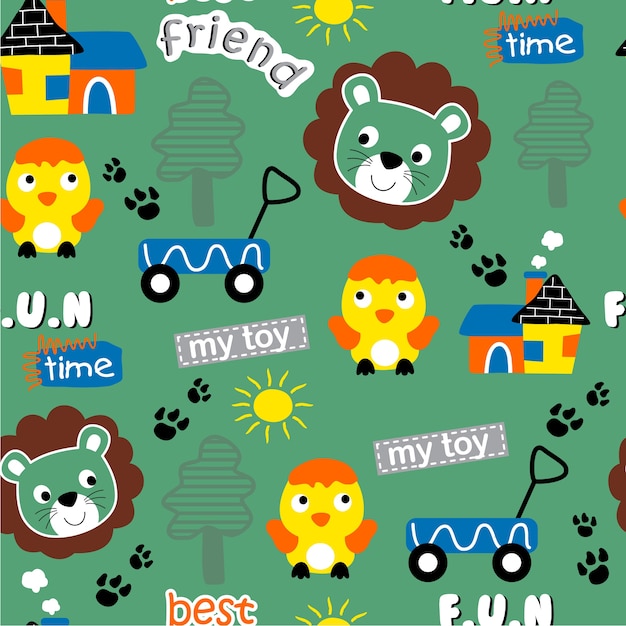 seamless pattern design, funny animal cartoon