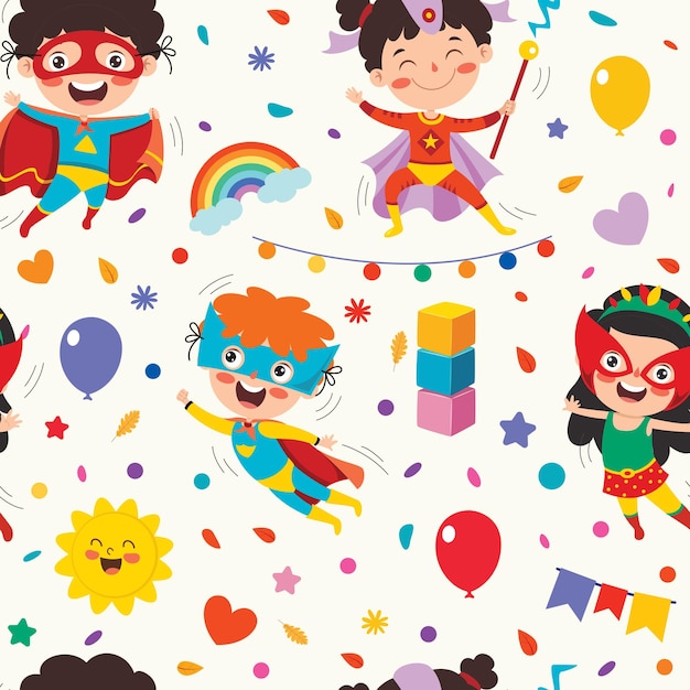 Seamless Pattern Design With  Cartoon Character