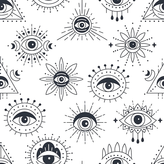 Seamless pattern design with Evil doodle eye