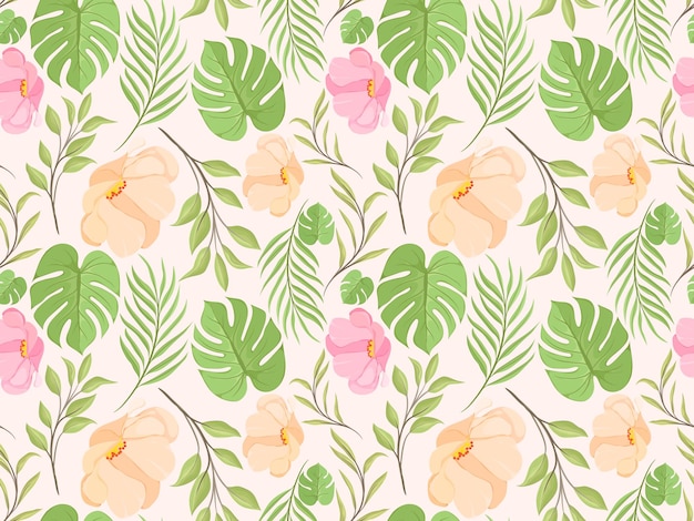 seamless pattern design with floral and leaves for textile and wallpaper