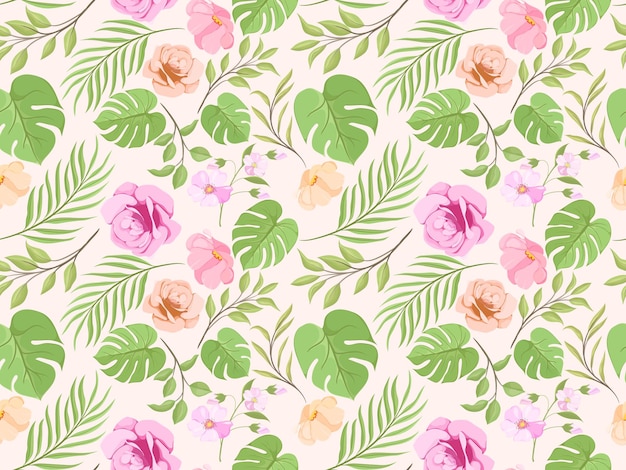 seamless pattern design with floral and leaves for textile and wallpaper