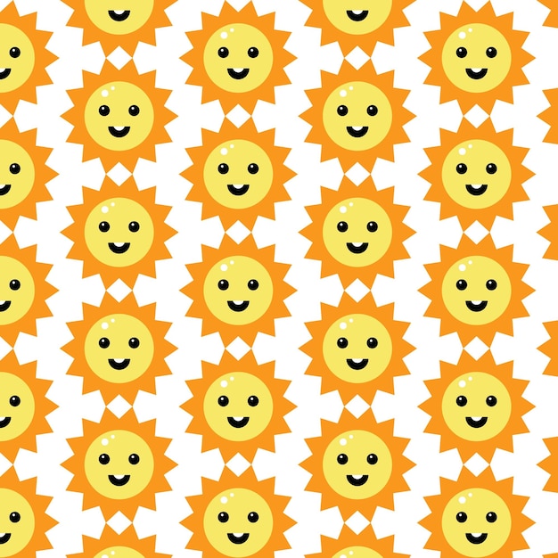 Seamless Pattern Design With Smiling Suns Isolated On Transparent Background