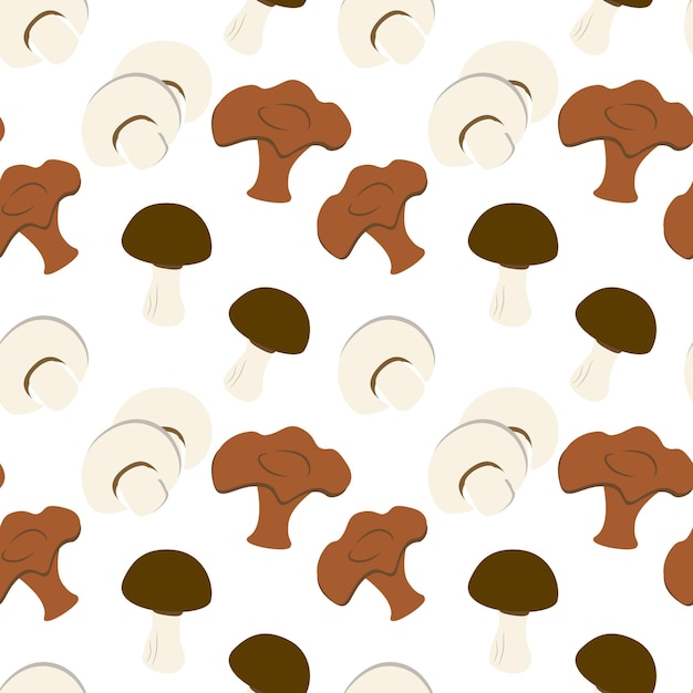 Seamless pattern of different mushrooms in cartoon style