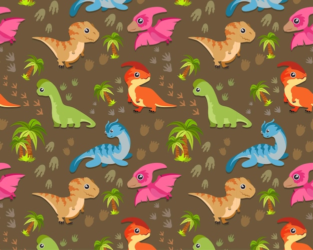 Seamless pattern, dinosaur cute t-rex