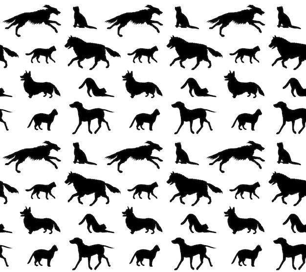 Seamless pattern of dog silhouettes