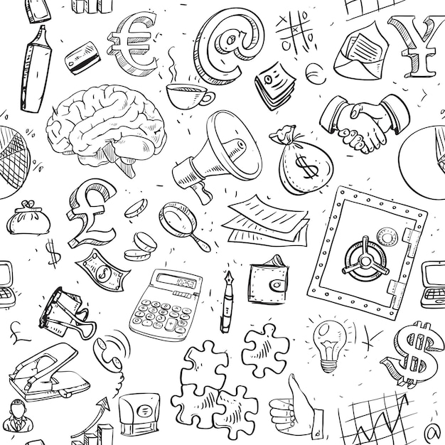 Seamless pattern of doodles on business and money theme