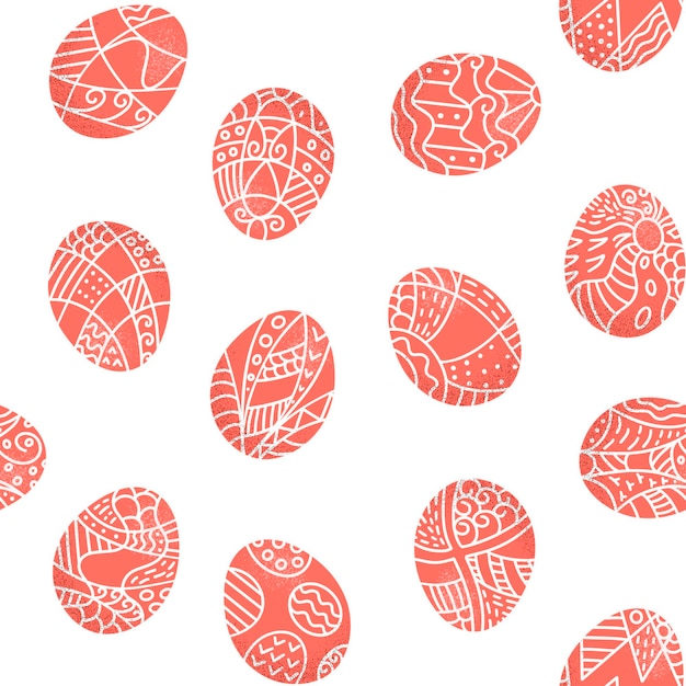 Seamless Pattern of Easter coral eggs with hand drawn decor holliday textile print wrapping