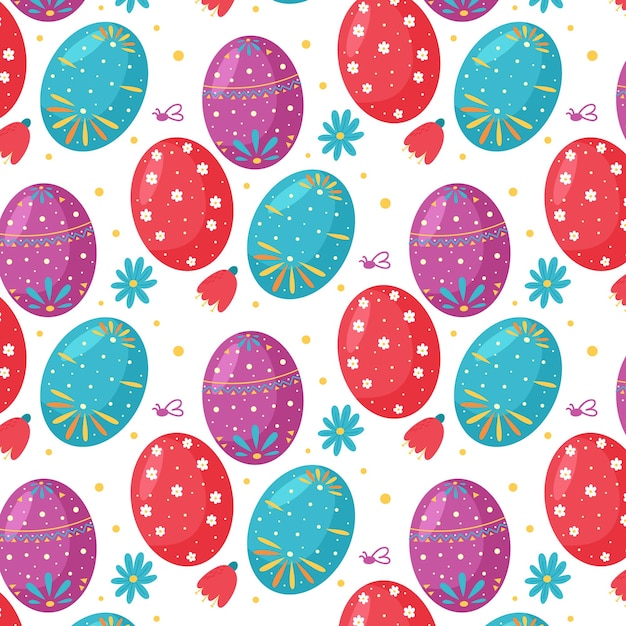 Seamless pattern of Easter eggs and flowers. Perfect for wallpaper, gift paper, pattern fills, web page background, spring and Easter greeting cards