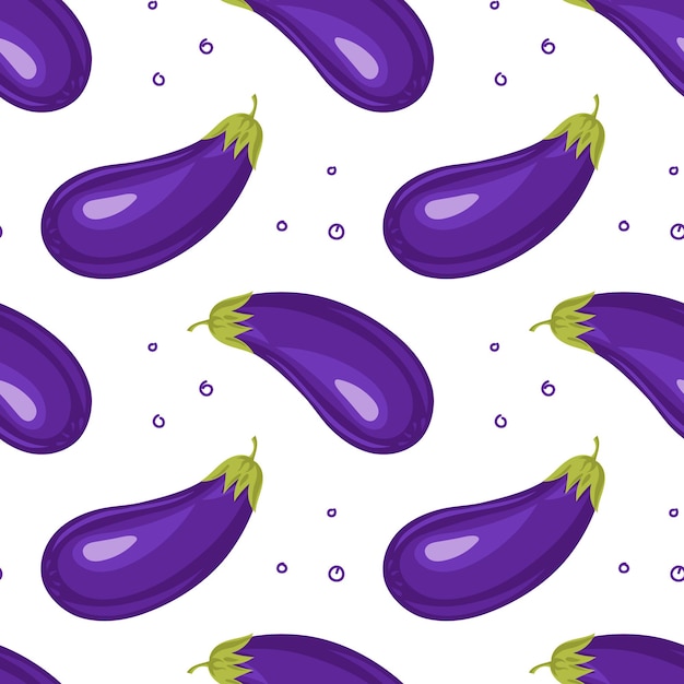 Seamless pattern, eggplant on a white background, vegetable print. Kitchen decor, textile, vector