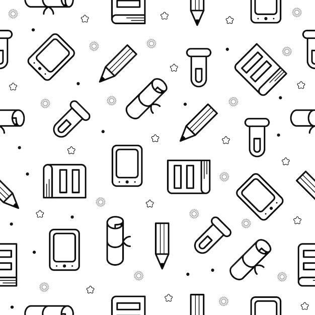 Seamless Pattern Elements Hand Drawn Collection College School Study Vector Design Style Background