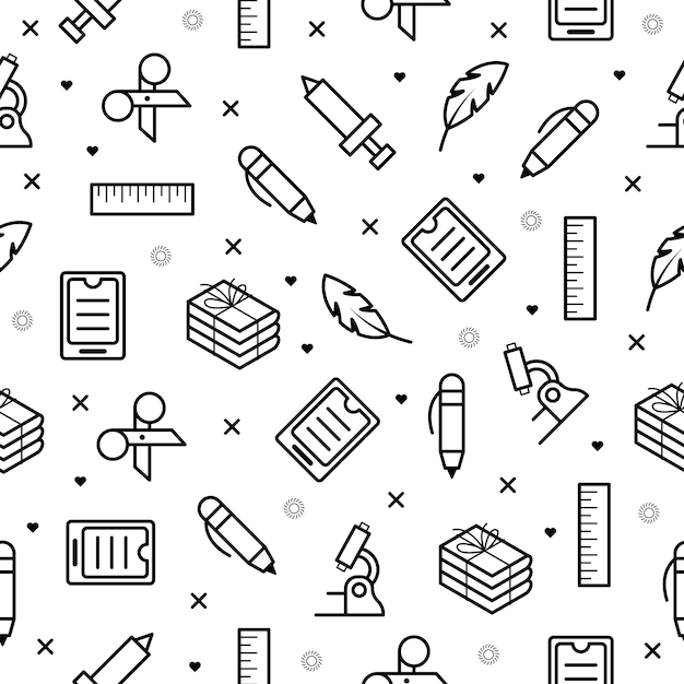 Seamless Pattern Elements Hand Drawn Collection College School Study Vector Design Style Background