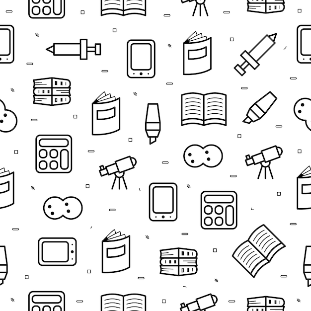 Seamless Pattern Elements Hand Drawn Collection College School Study Vector Design Style Background