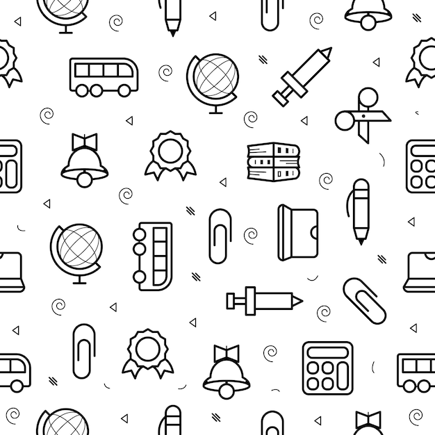 Seamless Pattern Elements Hand Drawn Collection College School Study Vector Design Style Background