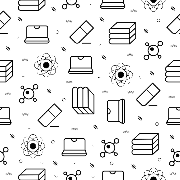 Seamless Pattern Elements Hand Drawn Collection College School Study Vector Design Style Background