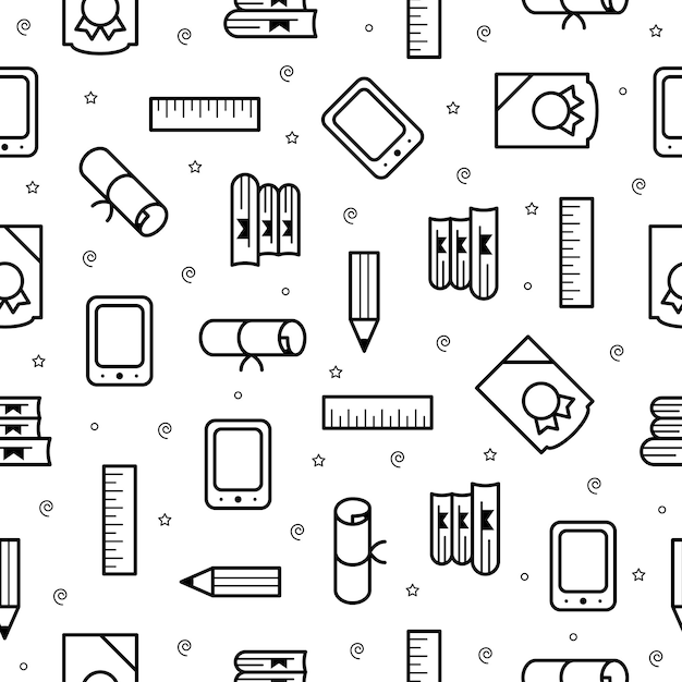 Seamless Pattern Elements Hand Drawn Collection College School Study Vector Design Style Background