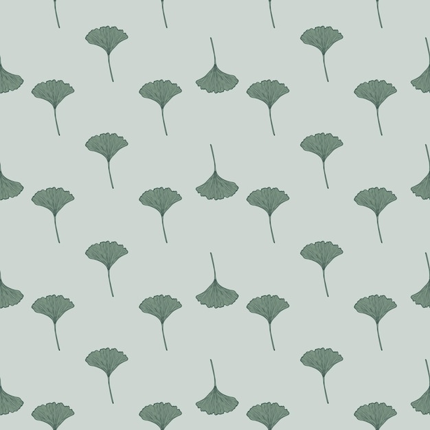 Seamless pattern engraved leaves Ginkgo Biloba Vintage background botanical with foliage in hand drawn style