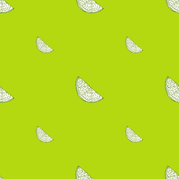 Seamless pattern engraved slice lemon Vintage background piece lemon or lime in hand drawn style