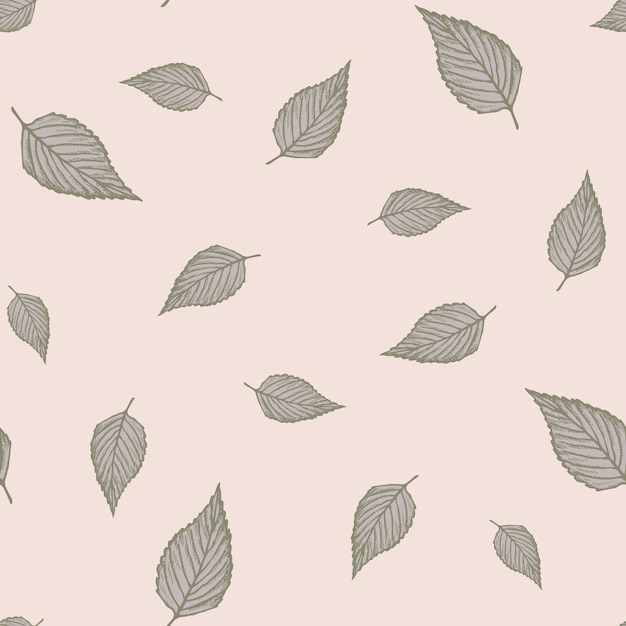 Seamless pattern engraved tree leaves Vintage background botanical with foliage in hand drawn style