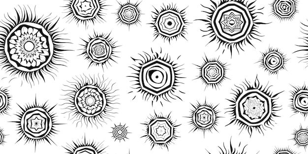 Seamless pattern ethnic background sun symbols solar signs vector design