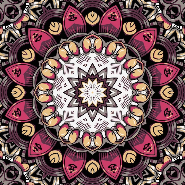 Seamless pattern ethnic boho art mandala doodle vector