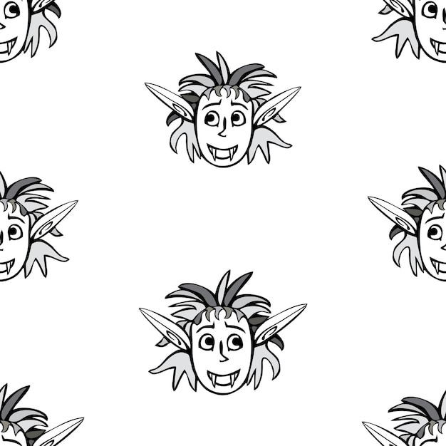 Seamless pattern of faces of cartoon funny vampires