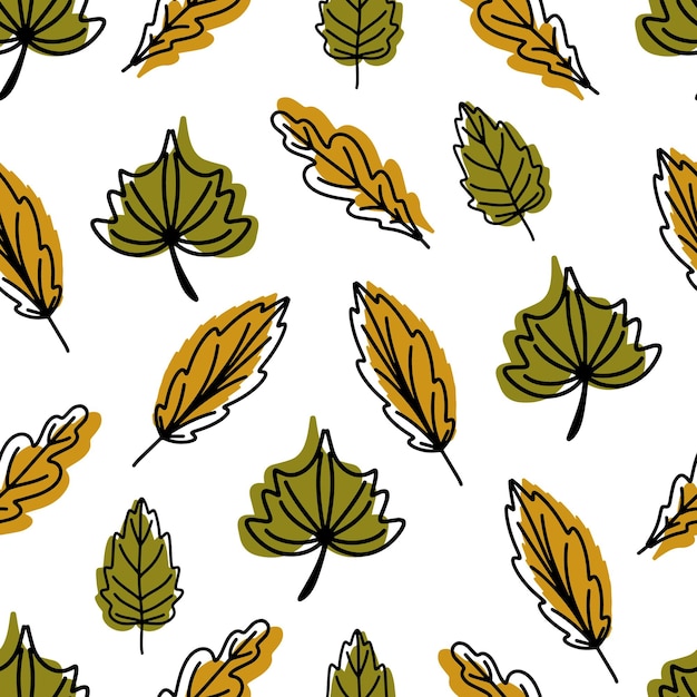 Seamless pattern of fallen autumn leaves of different shapes. Autumn background, poster