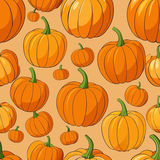 Vector seamless pattern of falling orange pumpkins on a vibrant orange background