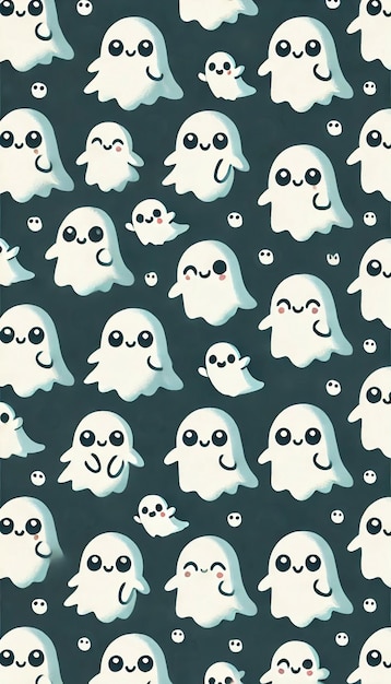 Seamless pattern featuring cute cartoon ghosts