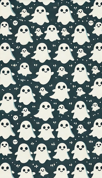 Seamless pattern featuring cute cartoon ghosts