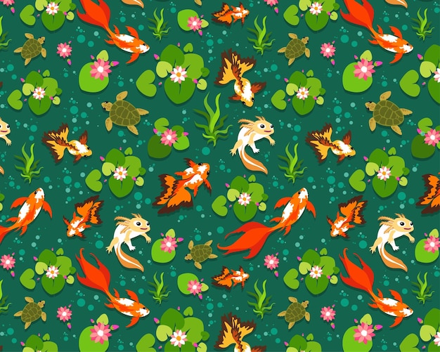 Seamless pattern fish koi, goldfish.