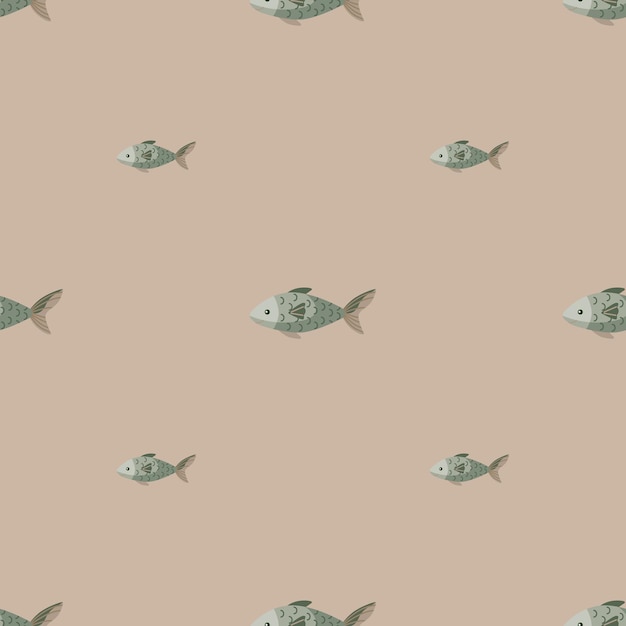 Seamless pattern fish on pastel brown background. Modern ornament with sea animals.