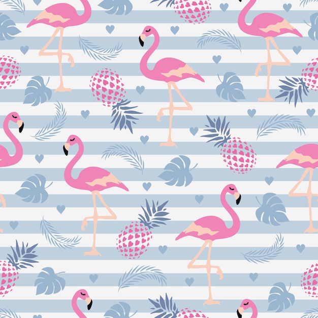 Seamless pattern flamingo and pineapple design for background wallpaper clothing wrapping fabric