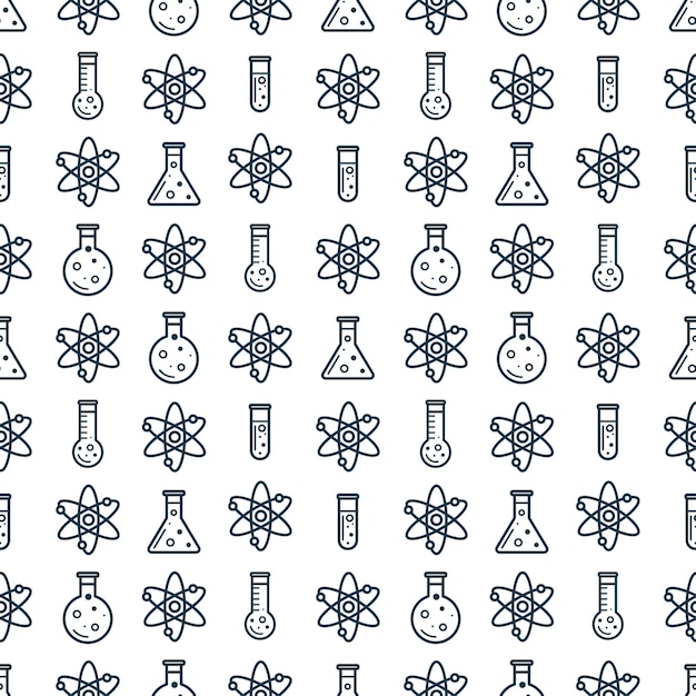 Seamless pattern of flasks and atoms sign. 