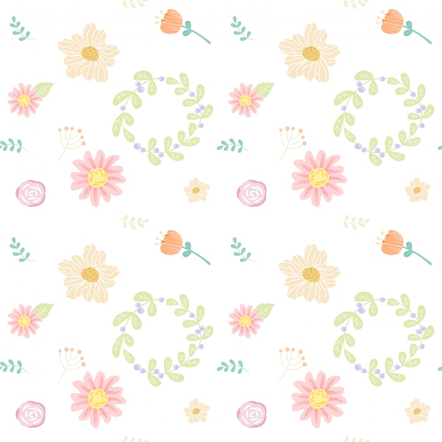 Seamless pattern floral in doodle style