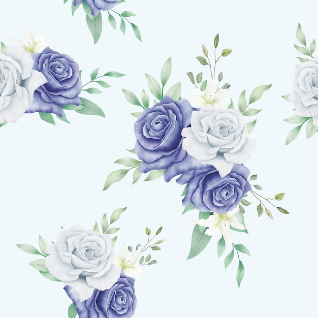 Seamless Pattern Floral Navyblue Watercolor