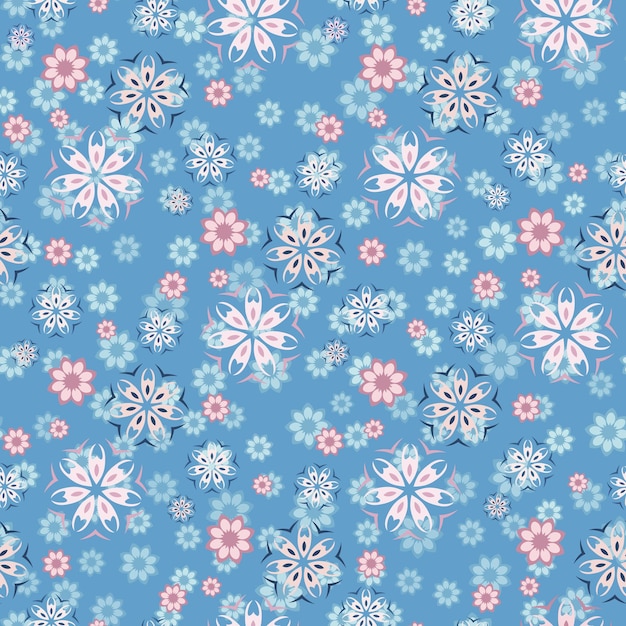 Seamless pattern floral rain delicate shades of pink and blue Vector editable pattern