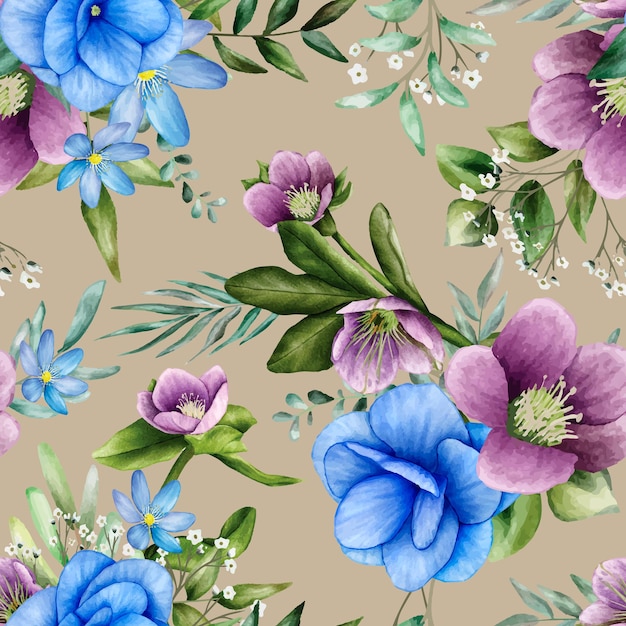 seamless pattern floral with beautiful flower watercolor