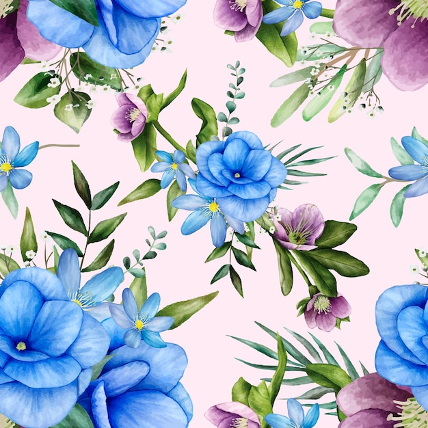 seamless pattern floral with beautiful flower watercolor