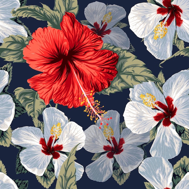 Seamless pattern floral with hibiscus flowers abstract background.