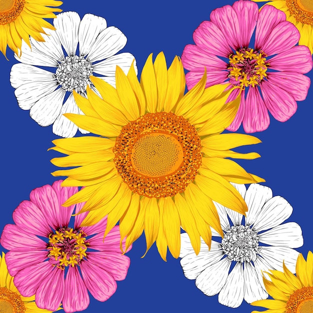 Seamless pattern floral with sunflower flowers abstract background.