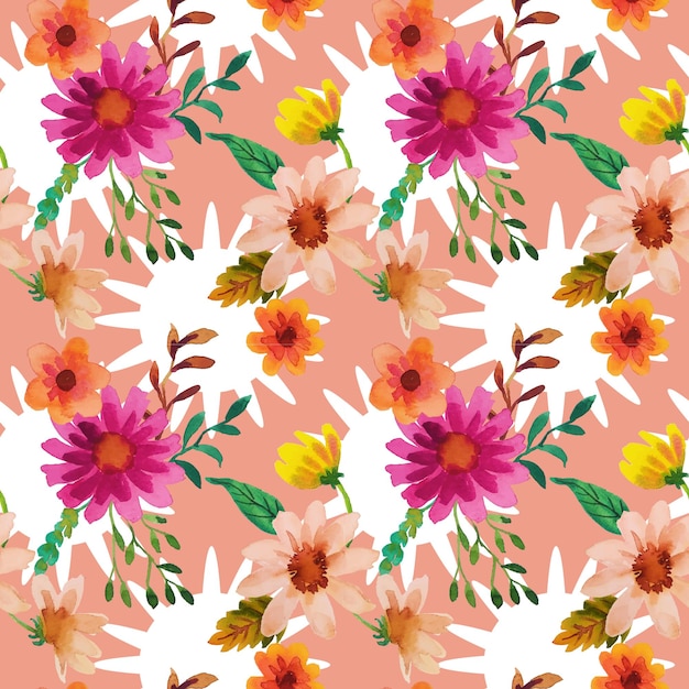 seamless pattern flower blossom watercolor background