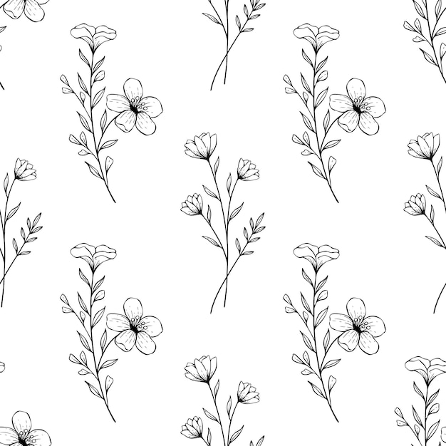 seamless pattern of flower and branches with sketchy style. hand drawing floral pattern design