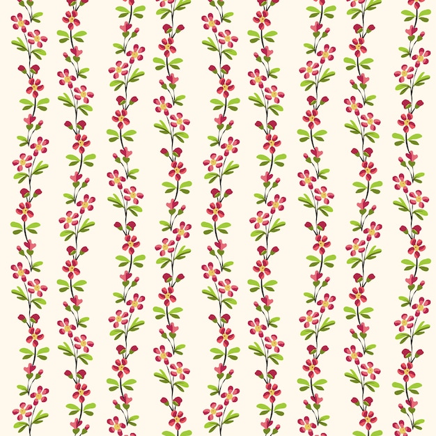 seamless pattern of flowers and green leaves repeat