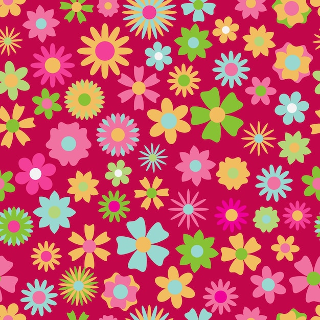 Seamless pattern of flowers in various colors and shapes