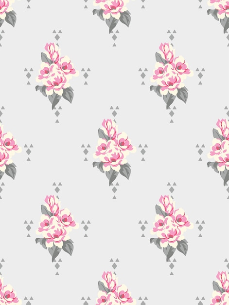 Seamless pattern, flowers with geometric texture print.