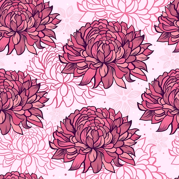 Seamless pattern of flowers with pink blue and orange background Pink flowers background Vector