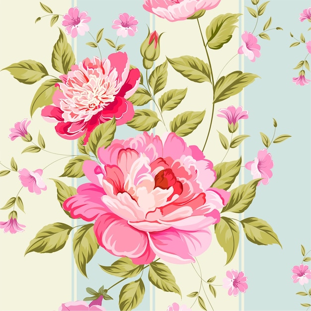 Seamless pattern of flowers with pink blue and orange background Pink flowers background Vector