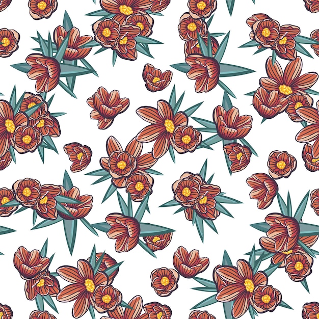 Seamless pattern of flowers with pink blue and orange background Pink flowers background Vector