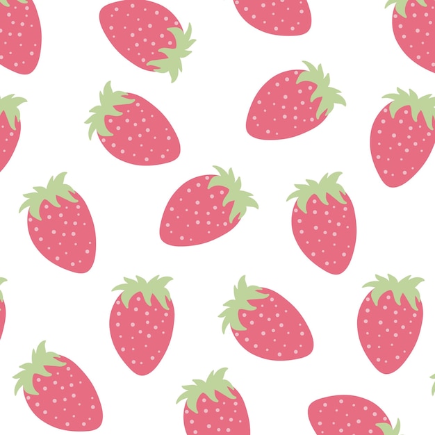 Seamless pattern of fresh strawberries. Vector cartoon background.